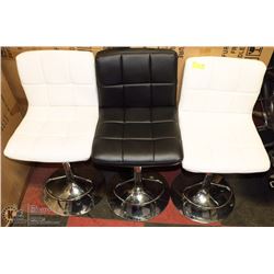 LOT OF 3 LEATHERETTE BLACK AND WHITE BAR STOOLS
