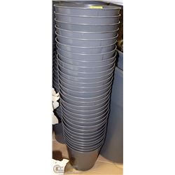 STACK OF 20 + METAL GARBAGE CANS