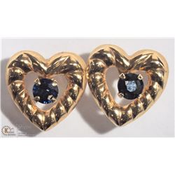 1) 10K YELLOW GOLD SAPPHIRE HEART EARRINGS