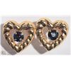 Image 1 : 1) 10K YELLOW GOLD SAPPHIRE HEART EARRINGS