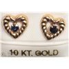 Image 2 : 1) 10K YELLOW GOLD SAPPHIRE HEART EARRINGS
