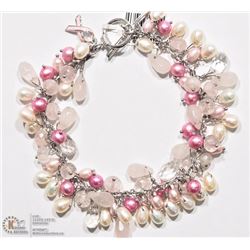 3) STERLING SILVER PEARL & ROSE QUARTZ BRACELET