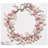 Image 1 : 3) STERLING SILVER PEARL & ROSE QUARTZ BRACELET