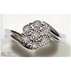 4) TWO STERLING SILVER 7 DIAMOND FLORAL RINGS