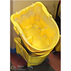 STACK OF 3 RUBBERMAID MOP BUCKETS NO WRINGERS