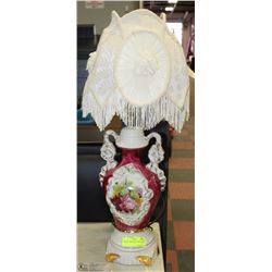 VINTAGE LAMP WITH WHITE SHADE.