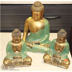 GROUP OF 3  GOLD AND GREEN BUDDHA ORNAMENTS