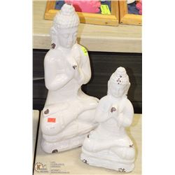 PAIR OF ENAMEL STYLE BUDDHA ORNAMENTS