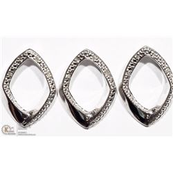 12) SET OF 3 STERLING SILVER DIAMOND LOOP PENDANTS