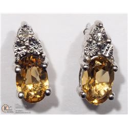 16) STERLING SILVER CITRINE AND 3 DIAMOND EARRINGS