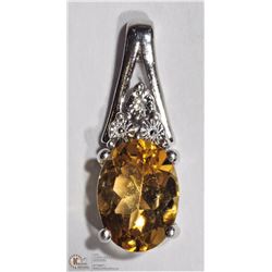 17) STERLING SILVER CITRINE AND 3 DIAMOND PENDANT