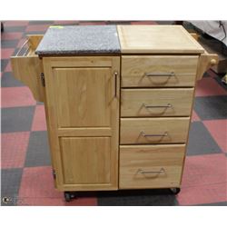 MAPLE WITH GRANITE TOP CART ON WHEELS