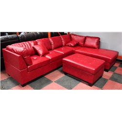 NEW RED LEATHERETTE LARGE L SHAPE SECTIONAL WITH