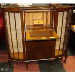 VINTAGE WRITING DESK WITH SHELVES ON SIDES & KEY.