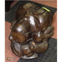 DARK WOOD 16"H CRYING MONK CARVED WOOD STATUE