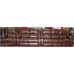 NEW BROWN LEATHERETTE RECLINING SOFA, LOVE SEAT