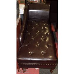 NEW BROWN LEATHERETTE NAILHEAD STORAGE CHAISE