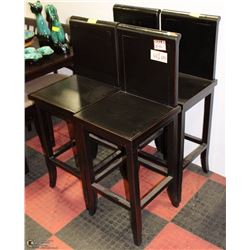 SET OF 4 BLACK WOOD BAR CHAIRS WITH BACKS