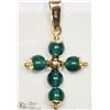 Image 1 : 27) 10K YELLOW GOLD AVENTURINE BEAD CROSS PENDANT