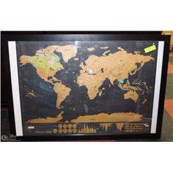 MAP OF WORLD BLACK FRAME 38"X26"