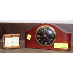 VINTAGE WOOD MANTLE CLOCK SOLD WITH TRIBAL CLOCK