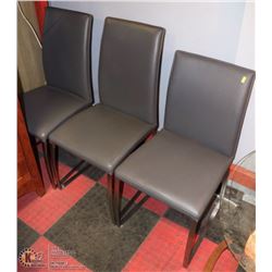 SET OF 3 METAL AND GREY LEATHERETTE SIDECHAIRS