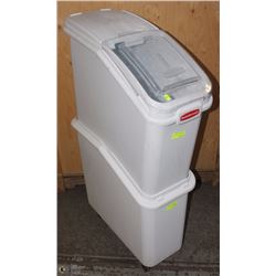 LOT OF 2 RUBBERMAID ROLLING DRY GOODS BINS W/LIDS
