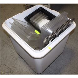 SQUARE ROLLING DRY GOODS BIN WITH CONTENTS OF