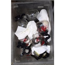 LARGE WHITE TOTE FULL OF COFFEE SERVING POTS