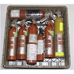 TRAY WITH 7 FIRE EXTINGUISHERS