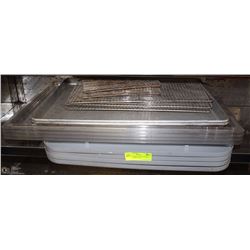 LOT OF ASSORTED WIRE RACKS, BAKING SHEETS AND