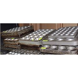 SHELF OF ASSORTED 40 PLUS MUFFIN AND BAKING PANS