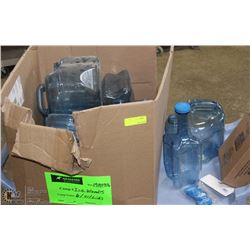 BOX OF MISC WATER JUGS