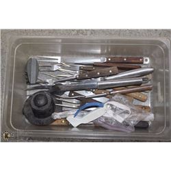 TOTE OF KNIFE SHARPENERS & FORKS