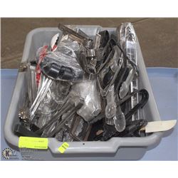 TOTE FULL OF TONGS AND OTHER KITCHEN TOOLS