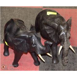 PAIR OF WOOD CARVED ELEPHANT ORNAMENTS