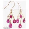 Image 1 : 35) 14K YELLOW GOLD RUBY BRIOLETTE DROP EARRINGS
