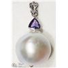Image 1 : 37) 14K WHITE GOLD PEARL & PURPLE SAPPHIRE PENDANT