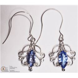 39) 14K W. GOLD TANZANITE ANTIQUE STYLE EARRINGS