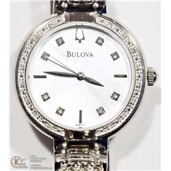 40) BULOVA WOMEN'S  PEARL DIAMOND & CRYSTAL WATCH