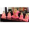 Image 2 : GROUP OF 5 WOOD CARVED PINK BUDDHA ORNAMENTS