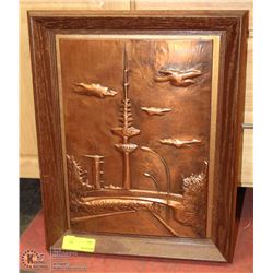 WOOD FRAMED COPPER WALL HANGING