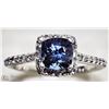 Image 1 : 46) 14K WHITE GOLD TANZANITE & DIAMOND HALO RING