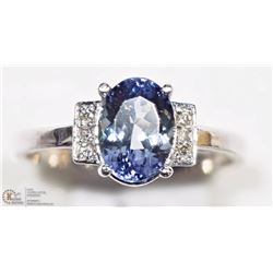 50) 14K WHITE GOLD TANZANITE & 6 DIAMOND RING