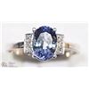 Image 1 : 50) 14K WHITE GOLD TANZANITE & 6 DIAMOND RING