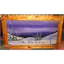 29X49 WOOD FRAMED WINTER SCENE PICTURE