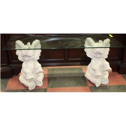 DOUBLE ELEPHANT GLASSTOP TABLE