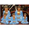 Image 1 : GROUP OF 5 WOOD CARVED BLUE BUDDHA ORNAMENTS