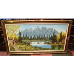 LARGE GOLD TONE FRAMED OIL ON CANVAS