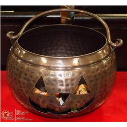 BRONZE METAL JACK-O-LANTERN WITH 2